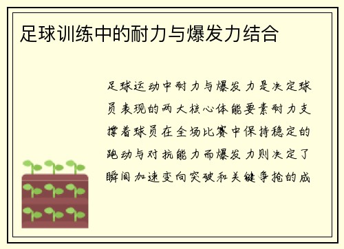 足球训练中的耐力与爆发力结合